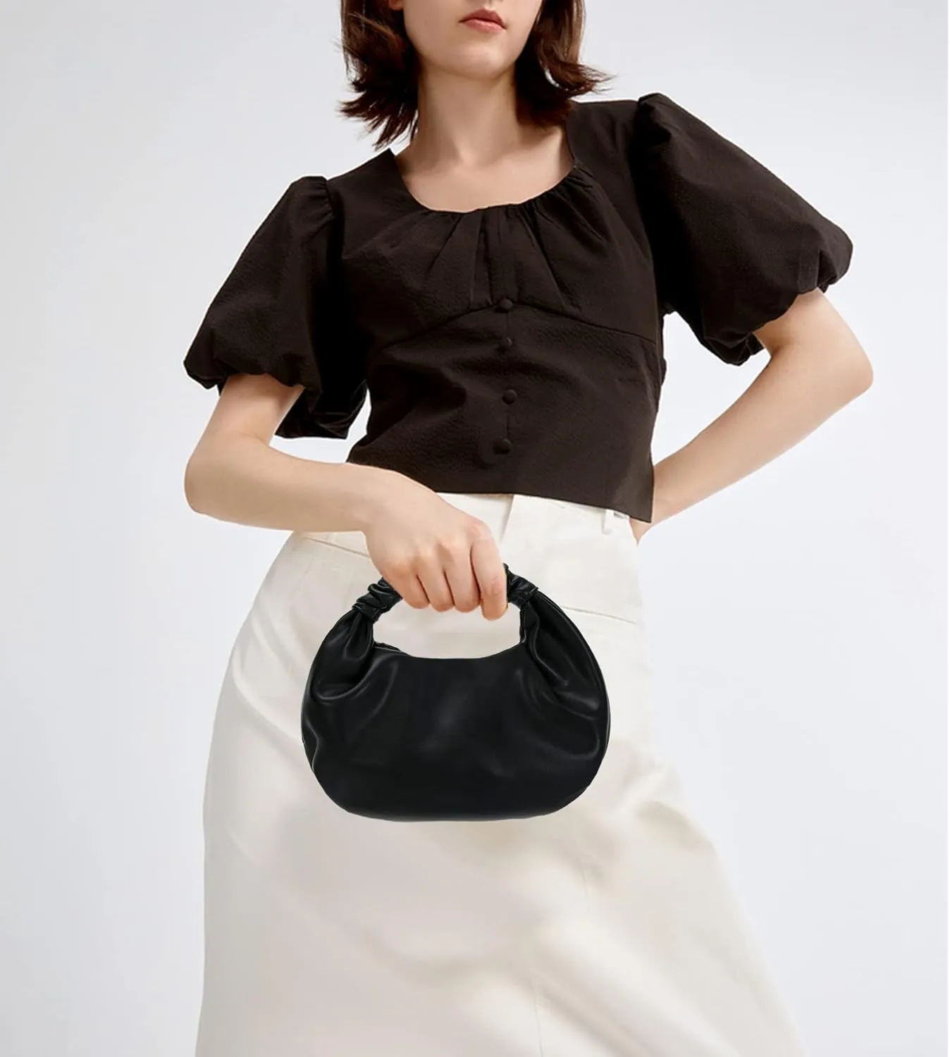 Mini Hobo Tote Bags for Women Soft Leather Clutch Purses for Women Cloud-Shaped Top Handle Bags