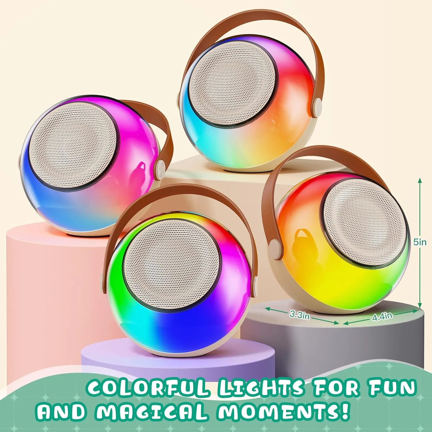 Mini Karaoke Machine for Kids, Latest Portable Bluetooth Speaker w/Wireless Microphone & LED Lights, Magic Sing Toy for Girls/Boys, Ideal Christmas Birthday Party Gift (Beige, 1 Mic)