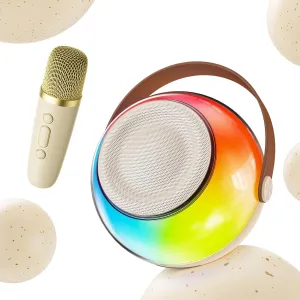 Mini Karaoke Machine for Kids, Latest Portable Bluetooth Speaker w/Wireless Microphone & LED Lights, Magic Sing Toy for Girls/Boys, Ideal Christmas Birthday Party Gift (Beige, 1 Mic)