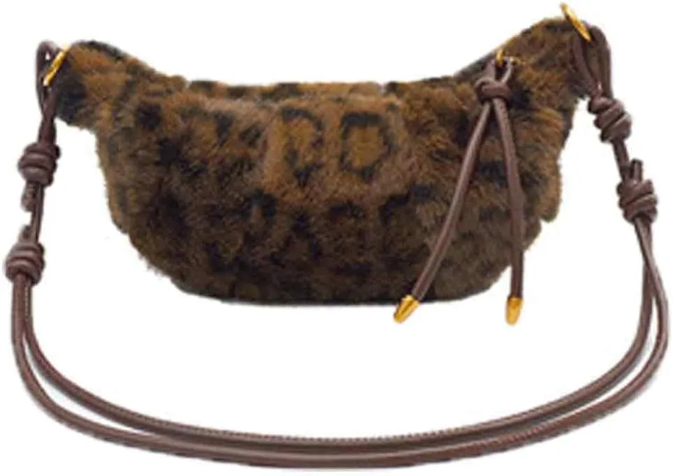 Mini Leopard Print Plush Crossbody Bag Y2K Fashion Trendy Fur Shoulder Bag Vintage Unique Animal Print Handbag