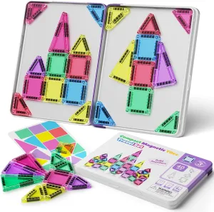 Mini Magnetic Tiles, 40PCS Magnetic Building Blocks with Iron Box, Magnet Toys Travel Size On-The-Go Construction Set STEM Travel Toys for Boys and Girls Ages 3 