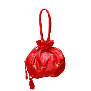 Mini Pouch with Embroidered Floral Design - Red
