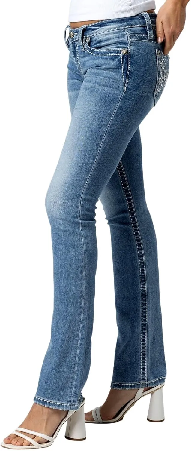 Miss Me Women's Butterfly Stitch Low-Rise Slim Bootcut Jeans