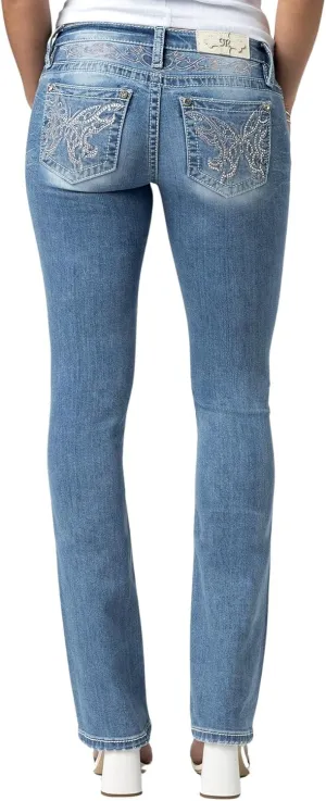 Miss Me Women's Butterfly Stitch Low-Rise Slim Bootcut Jeans