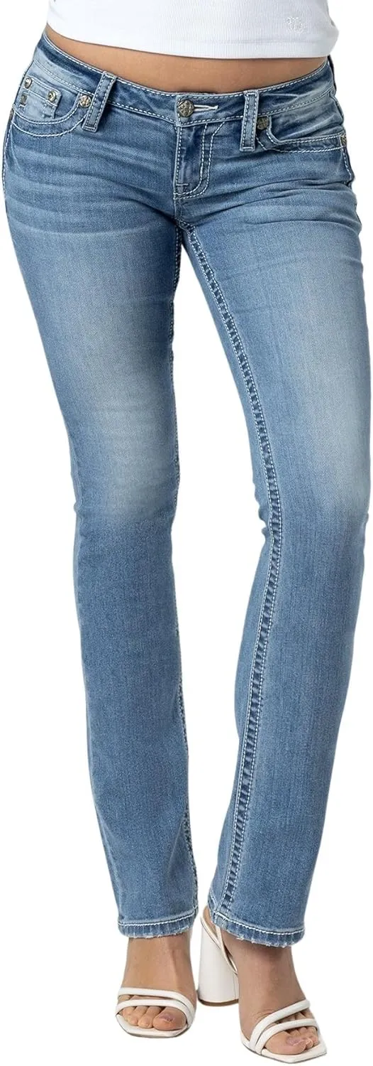 Miss Me Women's Butterfly Stitch Low-Rise Slim Bootcut Jeans
