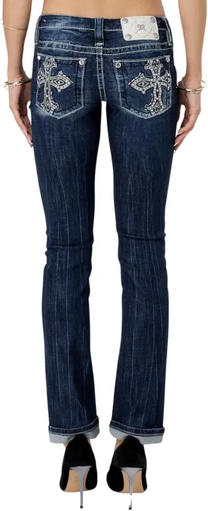 Miss Me Women's Gothic Cross Stitch Low-Rise Straight Jeans