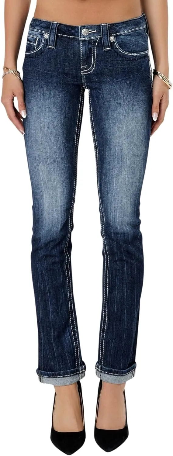 Miss Me Women's Gothic Cross Stitch Low-Rise Straight Jeans