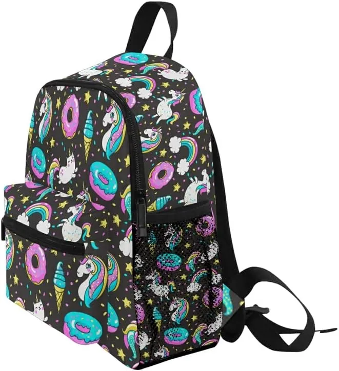 MNSRUU Kids' Backpack Unicorn Donut Rainbow Toddler Backpack Preschool Cute Bookbag Kawaii Travel Backpack for Boys Girls Age3-6