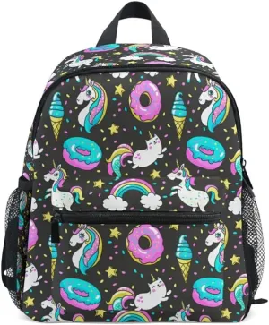 MNSRUU Kids' Backpack Unicorn Donut Rainbow Toddler Backpack Preschool Cute Bookbag Kawaii Travel Backpack for Boys Girls Age3-6