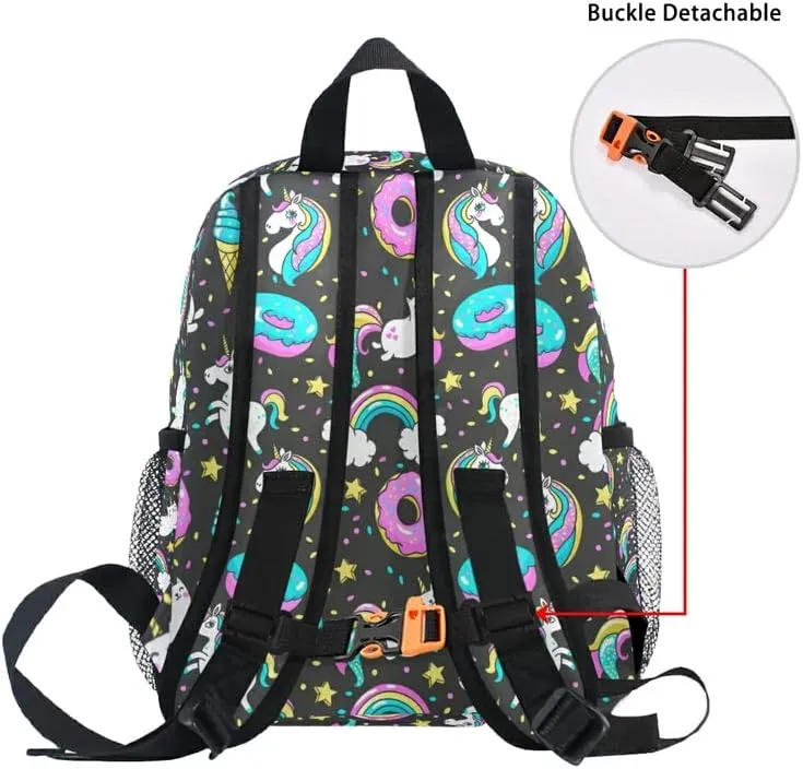 MNSRUU Kids' Backpack Unicorn Donut Rainbow Toddler Backpack Preschool Cute Bookbag Kawaii Travel Backpack for Boys Girls Age3-6