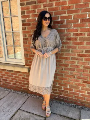 Mocha Lace Drawstring Tassel Dress Joanna