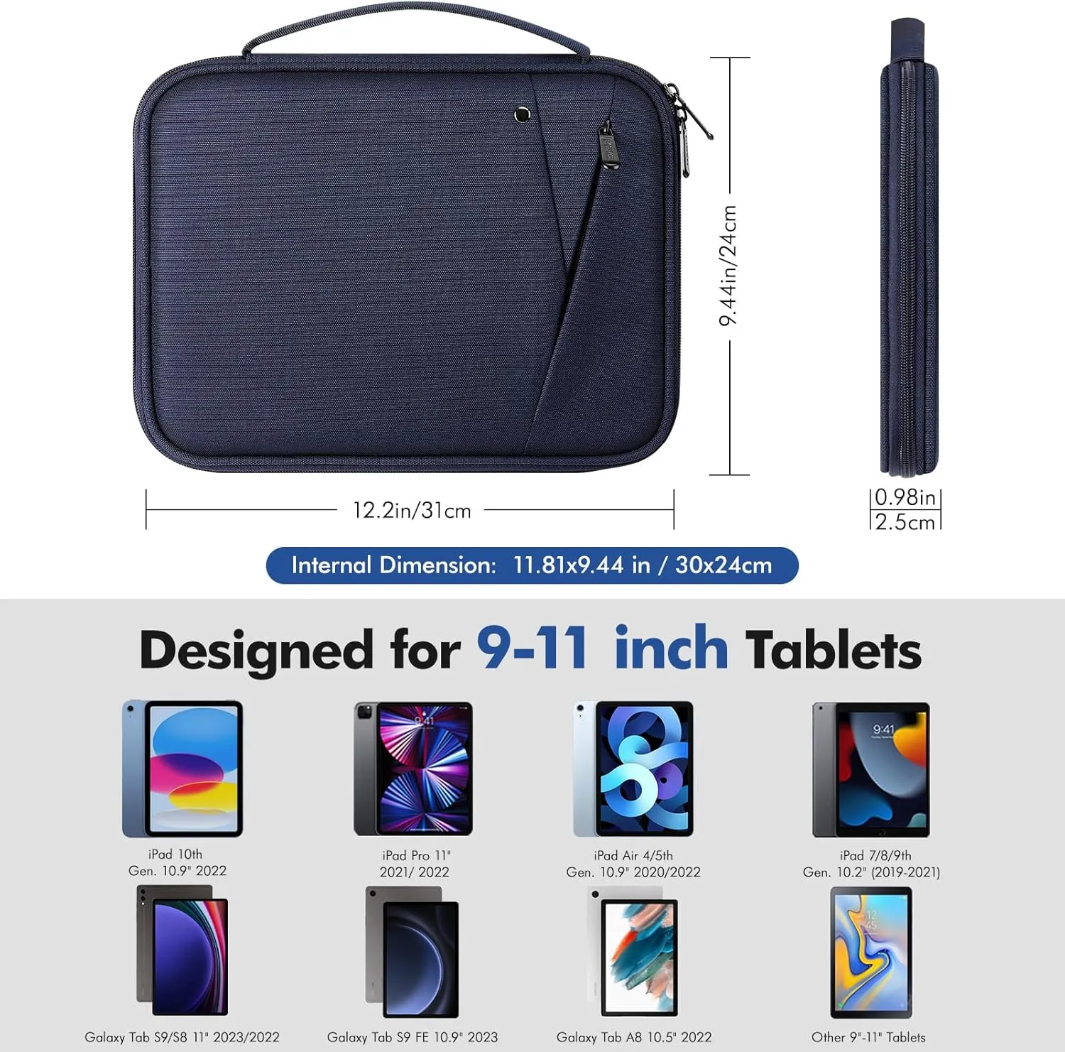 MoKo 9-11 Inch Tablet Sleeve Carrying Case with Handle, Padded Protective Travel Bag for New 11 inch iPad Air M3 2025, iPad A16 11", iPad Pro 11 M4, iPad 10/9/8/7th, Tab S9/S8 11, Indigo