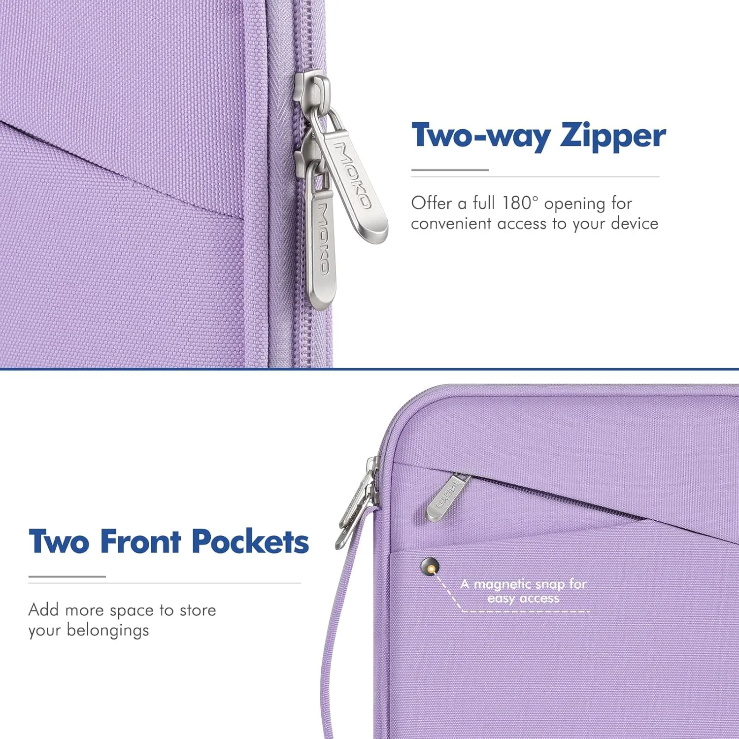 MoKo 9-11 Inch Tablet Sleeve Carrying Case with Handle, Padded Protective Travel Bag for New 11 inch iPad Air M3 2025, iPad A16 11", iPad Pro 11 M4, iPad 10/9/8/7th, Tab S9/S8 11, Purple