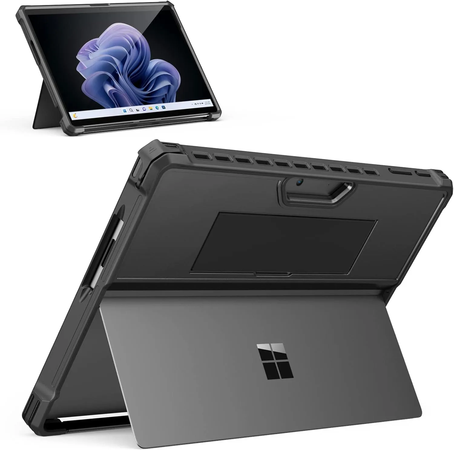 MoKo Case Compatible with Microsoft Surface Pro 11, Surface Pro 10, Surface Pro 9 13 Inch, All-in-One Protective Rugged Cover with Hand Strap, Compatible with Type Cover Keyboard, Black