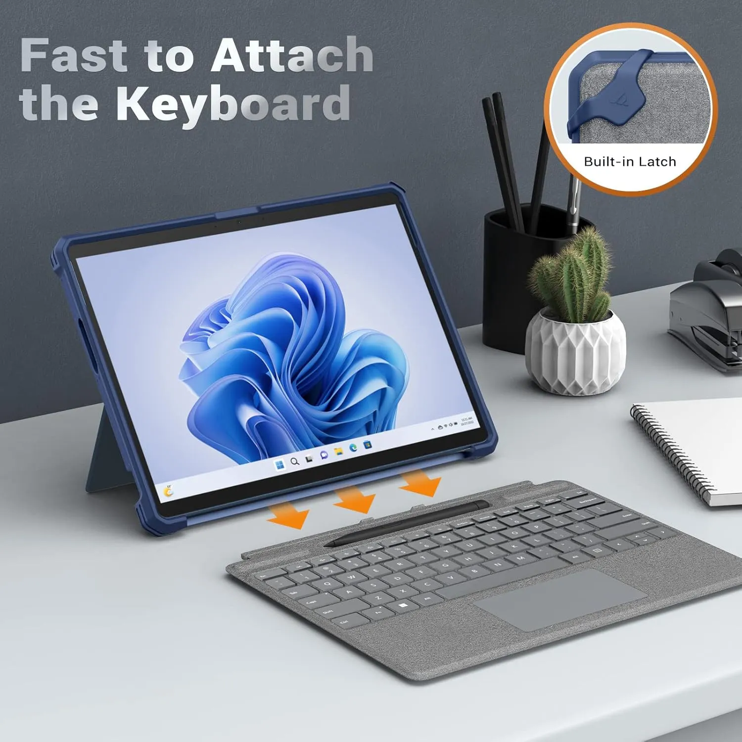 MoKo Case Compatible with Microsoft Surface Pro 11, Surface Pro 10, Surface Pro 9 13 Inch, All-in-One Protective Rugged Cover with Hand Strap, Compatible with Type Cover Keyboard, Blue