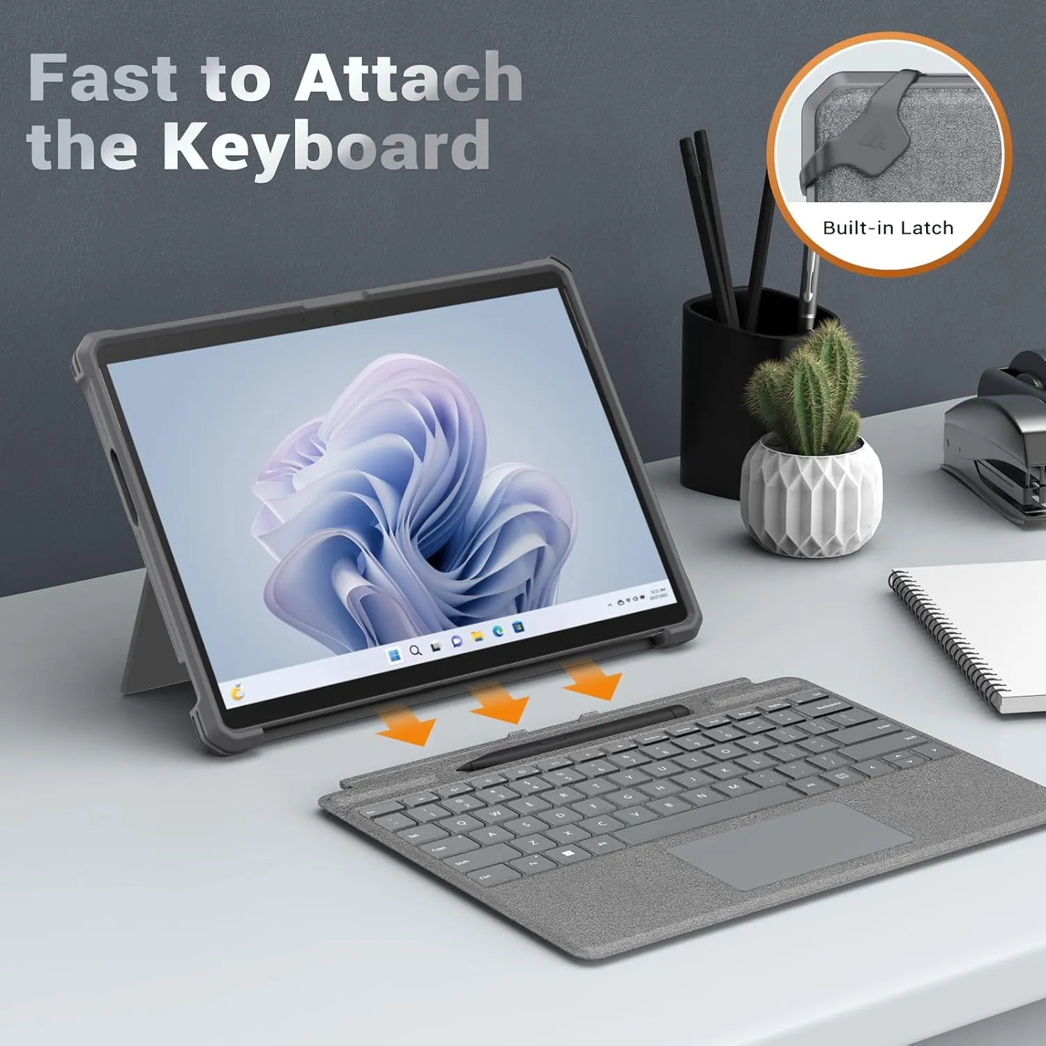 MoKo Case Compatible with Microsoft Surface Pro 11, Surface Pro 10, Surface Pro 9 13 Inch, All-in-One Protective Rugged Cover with Hand Strap, Compatible with Type Cover Keyboard, Dark Gray