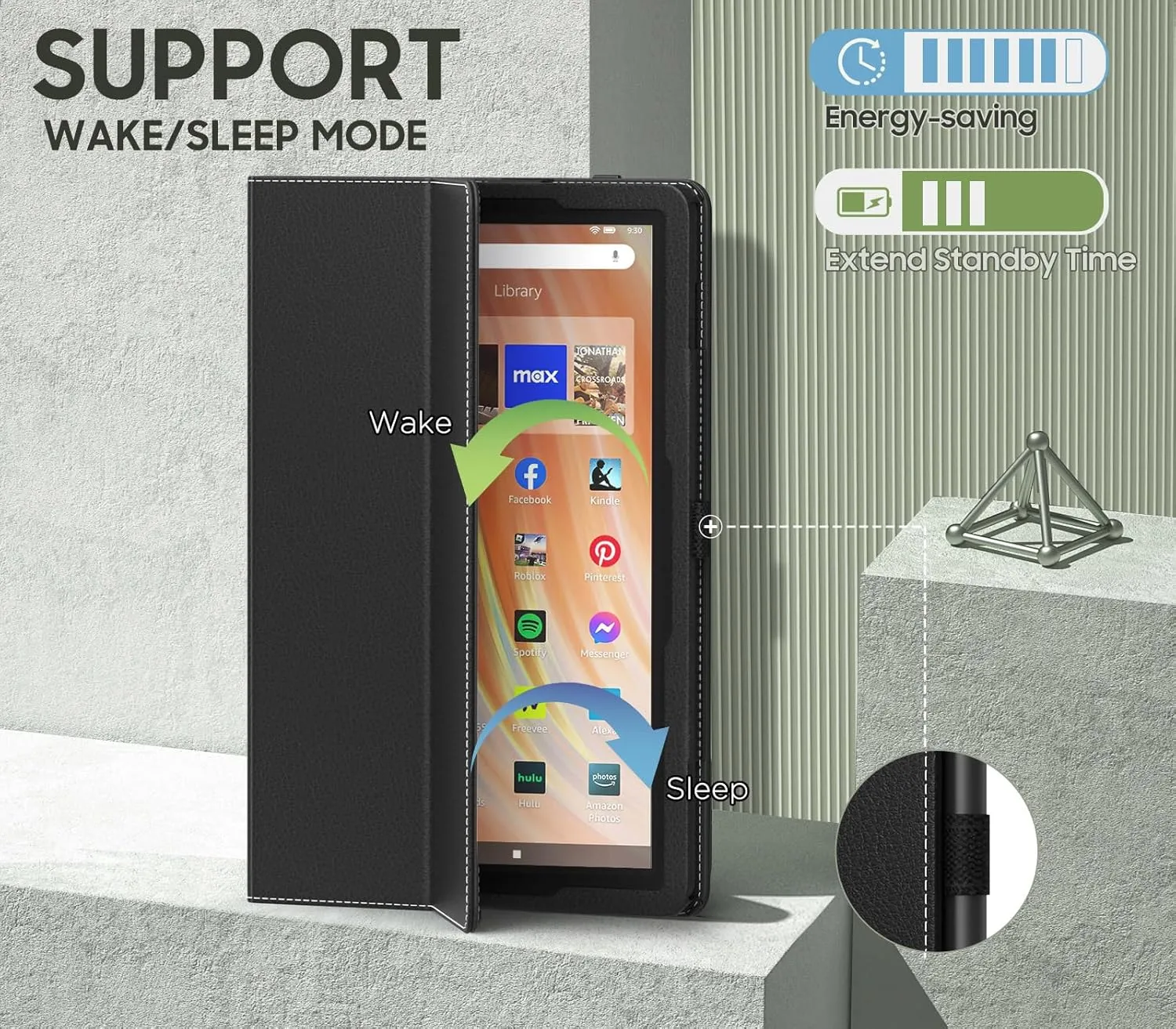 MoKo Case Fits All-New Amazon Kindle Fire HD 10 & 10 Plus Tablet (13th/11th Generation, 2023/2021 Release) 10.1" - Slim Folding Stand Cover with Auto Wake/Sleep, Black
