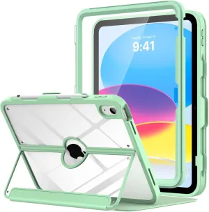 MoKo for iPad 11-inch (A16) 11th Generation Case 2025/ iPad 10th Generation Case with Pencil Holder 2022 10.9 inch, Built-in Screen Protector Clear Back, Multi Angle Viewing Stand, Green