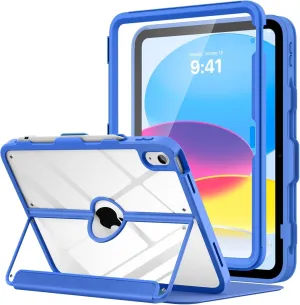 MoKo for iPad 11-inch (A16) 11th Generation Case 2025/ iPad 10th Generation Case with Pencil Holder 2022 10.9 inch, Built-in Screen Protector Clear Back, Multi Angle Viewing Stand,Klein Blue