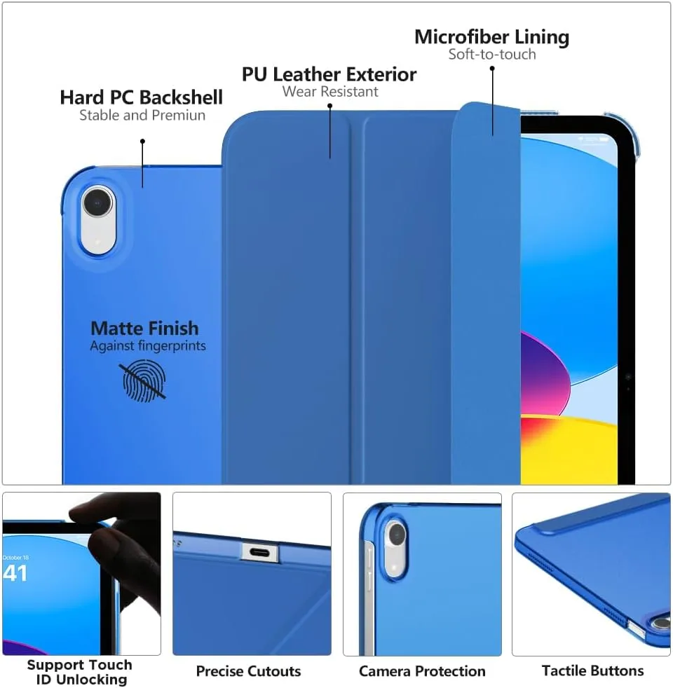 MoKo for iPad (A16) 11th Generation Case 11 Inch 2025, iPad 10th Generation Case 10.9 Inch 2022, Slim Stand Hard PC Translucent Back Shell Smart Cover, Support Touch ID, Auto Wake/Sleep, Cobalt Blue