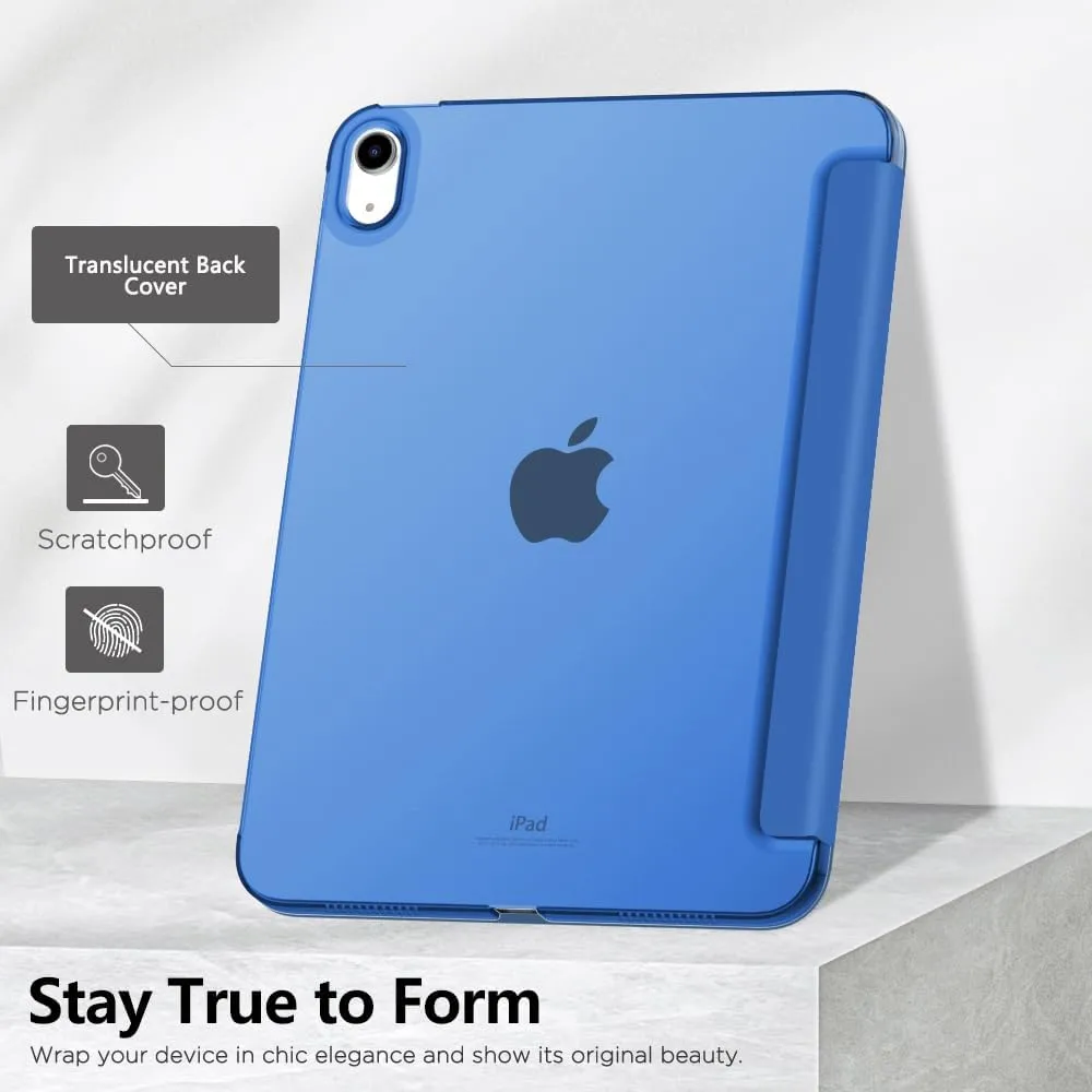 MoKo for iPad (A16) 11th Generation Case 11 Inch 2025, iPad 10th Generation Case 10.9 Inch 2022, Slim Stand Hard PC Translucent Back Shell Smart Cover, Support Touch ID, Auto Wake/Sleep, Cobalt Blue
