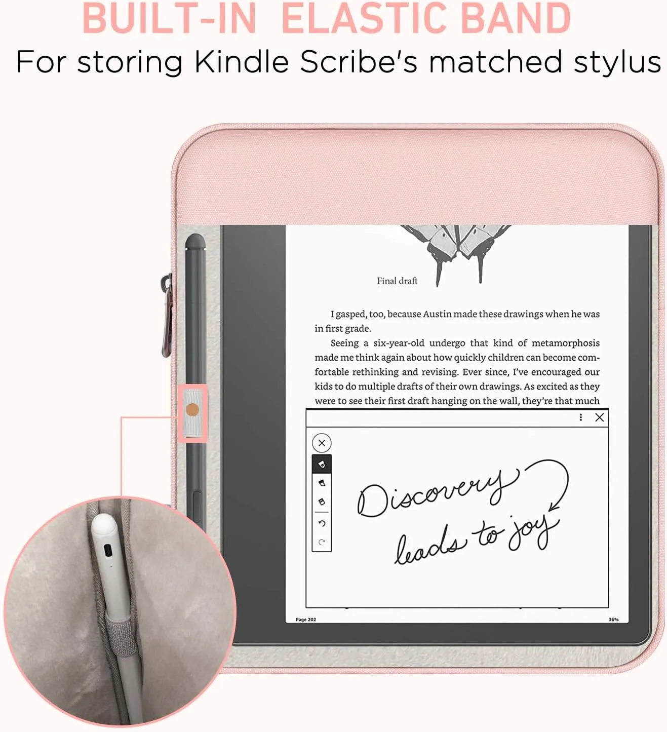Moko Kindle Sleeve Compatible with Kindle Scribe 10.2 inch (2024 and 2022 Release), Protective Pouch Bag Case Cover with Dual Pockets and Pen Holder, Scratch-Resistant Soft Fluffy Lining, Pink