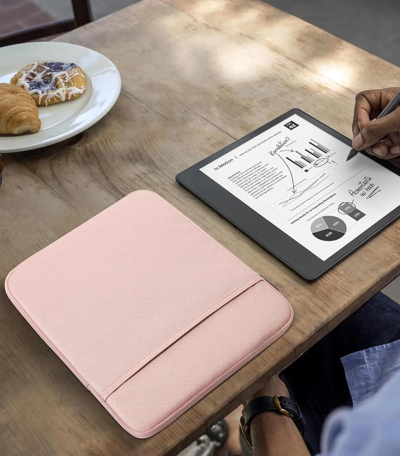 Moko Kindle Sleeve Compatible with Kindle Scribe 10.2 inch (2024 and 2022 Release), Protective Pouch Bag Case Cover with Dual Pockets and Pen Holder, Scratch-Resistant Soft Fluffy Lining, Pink