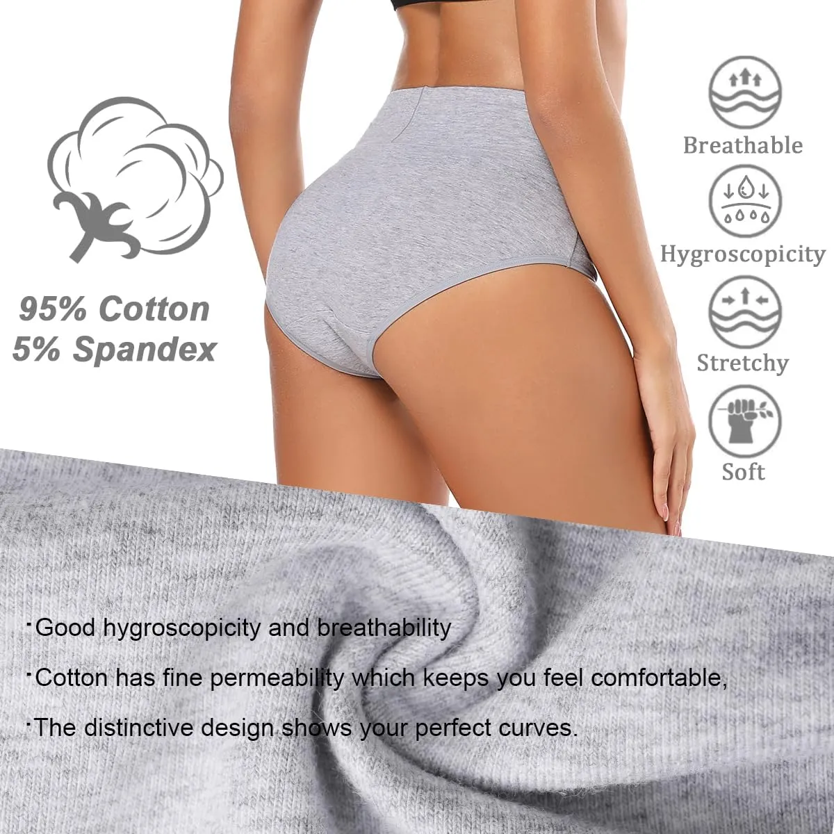 Molasus Women's Cotton Underwear High Waisted Full Coverage Ladies Panties (Regular & Plus Size)