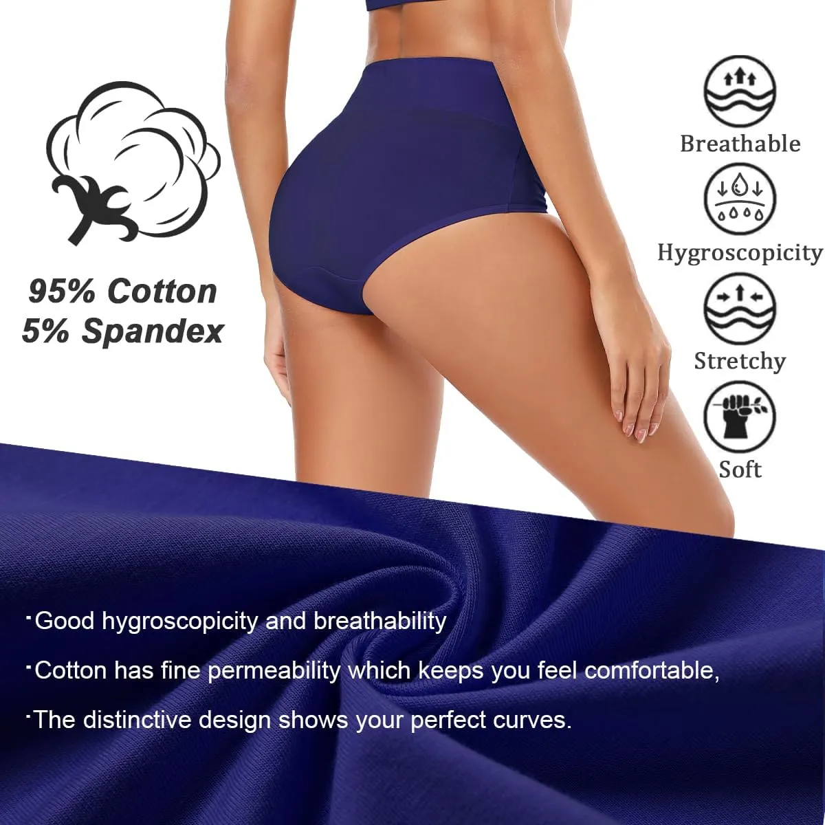 Molasus Women's Cotton Underwear High Waisted Full Coverage Ladies Panties (Regular & Plus Size)