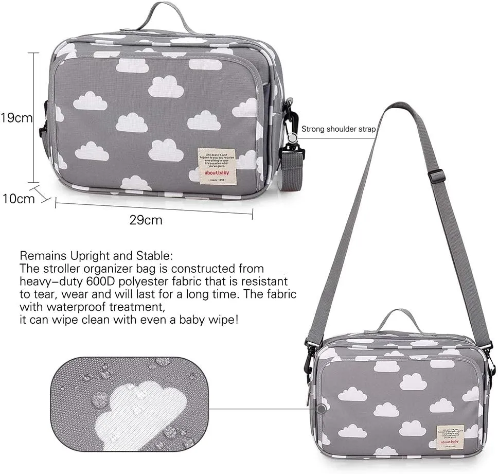 MOMIGO Baby Diaper Caddy Tote Baby Stroller Bag Nursery Storage Bin for Wipes & Toys Mini Diaper Bag for Outdoor (Grey Cloud)