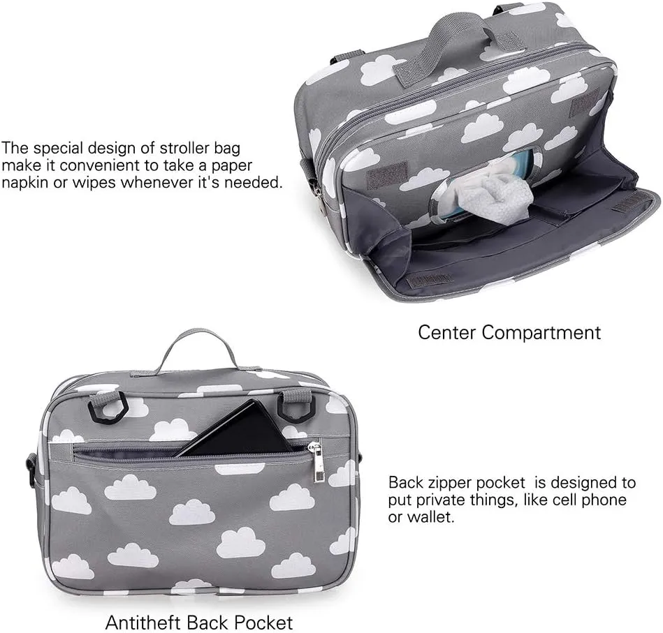 MOMIGO Baby Diaper Caddy Tote Baby Stroller Bag Nursery Storage Bin for Wipes & Toys Mini Diaper Bag for Outdoor (Grey Cloud)