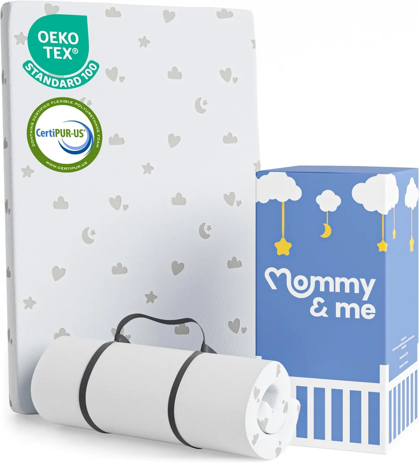Mommy&Me Pack and Play Mattress Pad (38"x26"x1") with Soft Washable Breathable Cover, Waterproof, CertiPUR-US Certified Foam, Pack&Play Topper - Portable Foam Mini Crib Mattress for Baby Toddler
