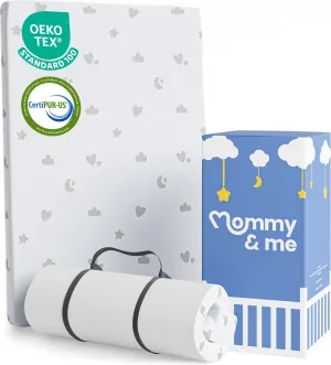Mommy&Me Pack and Play Mattress Pad (38"x26"x1") with Soft Washable Breathable Cover, Waterproof, CertiPUR-US Certified Foam, Pack&Play Topper - Portable Foam Mini Crib Mattress for Baby Toddler