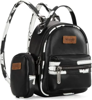 Montana West Wrangler Mini Backpack Cute Cow Print Backpack Purse for Girls and Women, Black WG102-8600BK