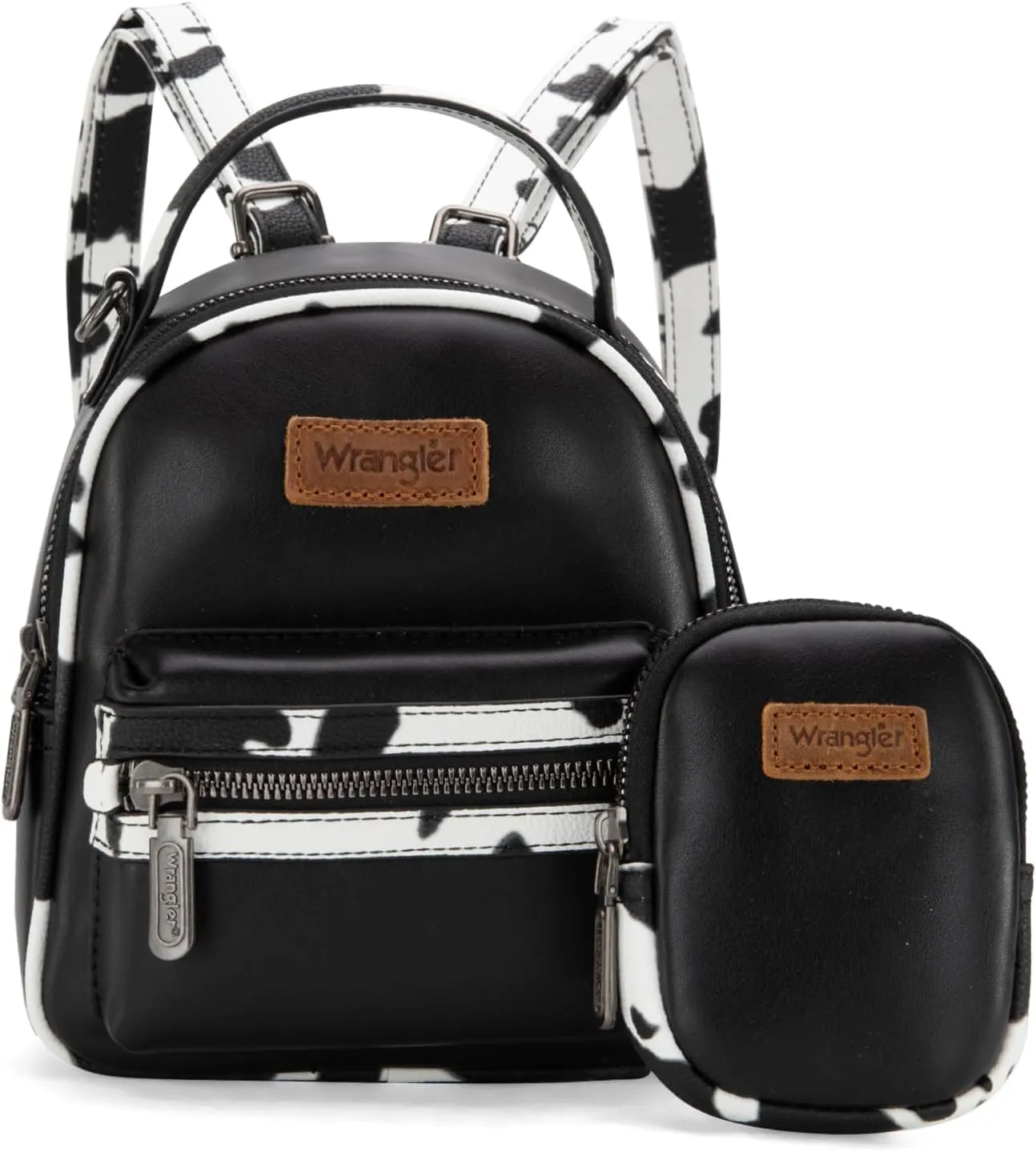 Montana West Wrangler Mini Backpack Cute Cow Print Backpack Purse for Girls and Women, Black WG102-8600BK