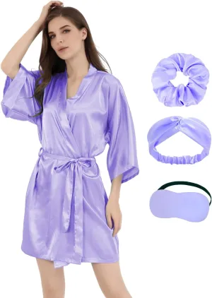 MORFORU Women Bride Bridesmaid Silky Satin Kimono Robe Solid Color Sleepwear for Wedding Party Getting Ready, Short