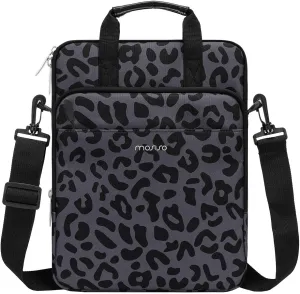 MOSISO 12.9 inch Tablet Sleeve Case for iPad Pro 13 M4 & iPad Air 13 M3 M2, iPad Pro 12.9 M2 M1 6/5th with Magic Keyboard&Smart Keyboard Folio, Leopard Grain Tablet Shoulder Bag with 3 Pockets, Black