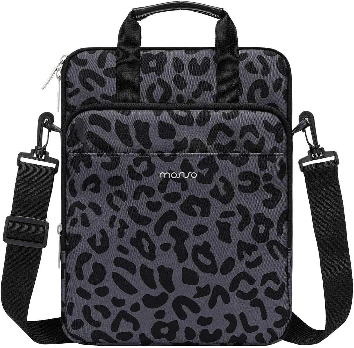 MOSISO 12.9 inch Tablet Sleeve Case for iPad Pro 13 M4 & iPad Air 13 M3 M2, iPad Pro 12.9 M2 M1 6/5th with Magic Keyboard&Smart Keyboard Folio, Leopard Grain Tablet Shoulder Bag with 3 Pockets, Black