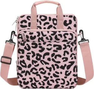 MOSISO 12.9 inch Tablet Sleeve Case for iPad Pro 13 M4 & iPad Air 13 M3 M2, iPad Pro 12.9 M2 M1 6/5th with Magic Keyboard&Smart Keyboard Folio, Leopard Grain Tablet Shoulder Bag with 3 Pockets, Pink