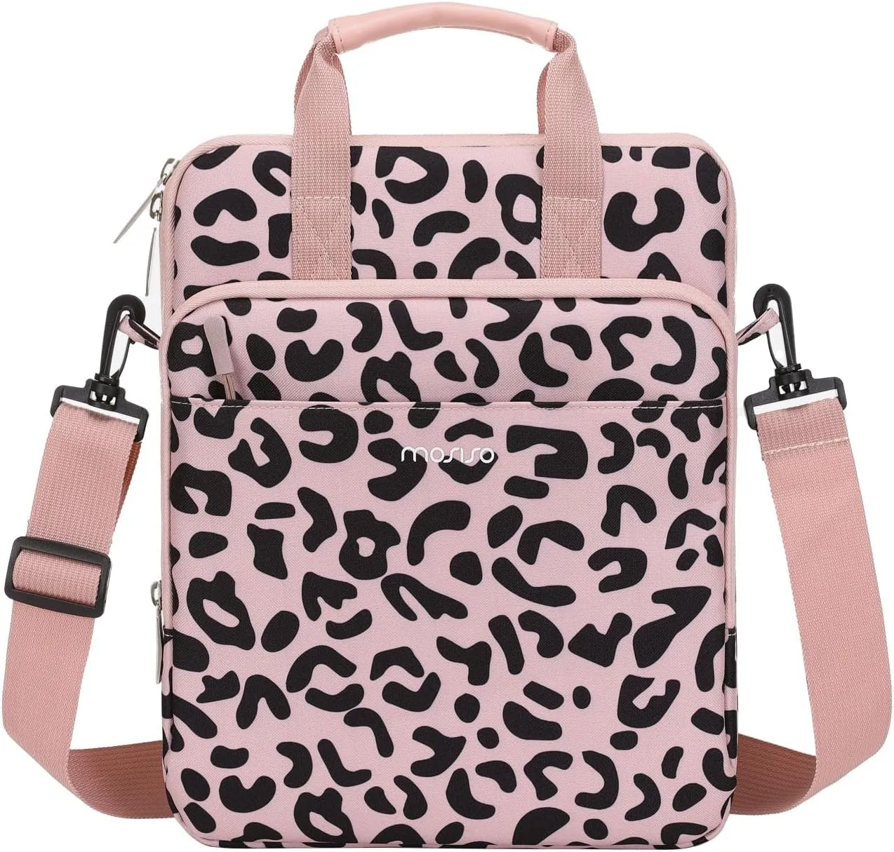 MOSISO 12.9 inch Tablet Sleeve Case for iPad Pro 13 M4 & iPad Air 13 M3 M2, iPad Pro 12.9 M2 M1 6/5th with Magic Keyboard&Smart Keyboard Folio, Leopard Grain Tablet Shoulder Bag with 3 Pockets, Pink