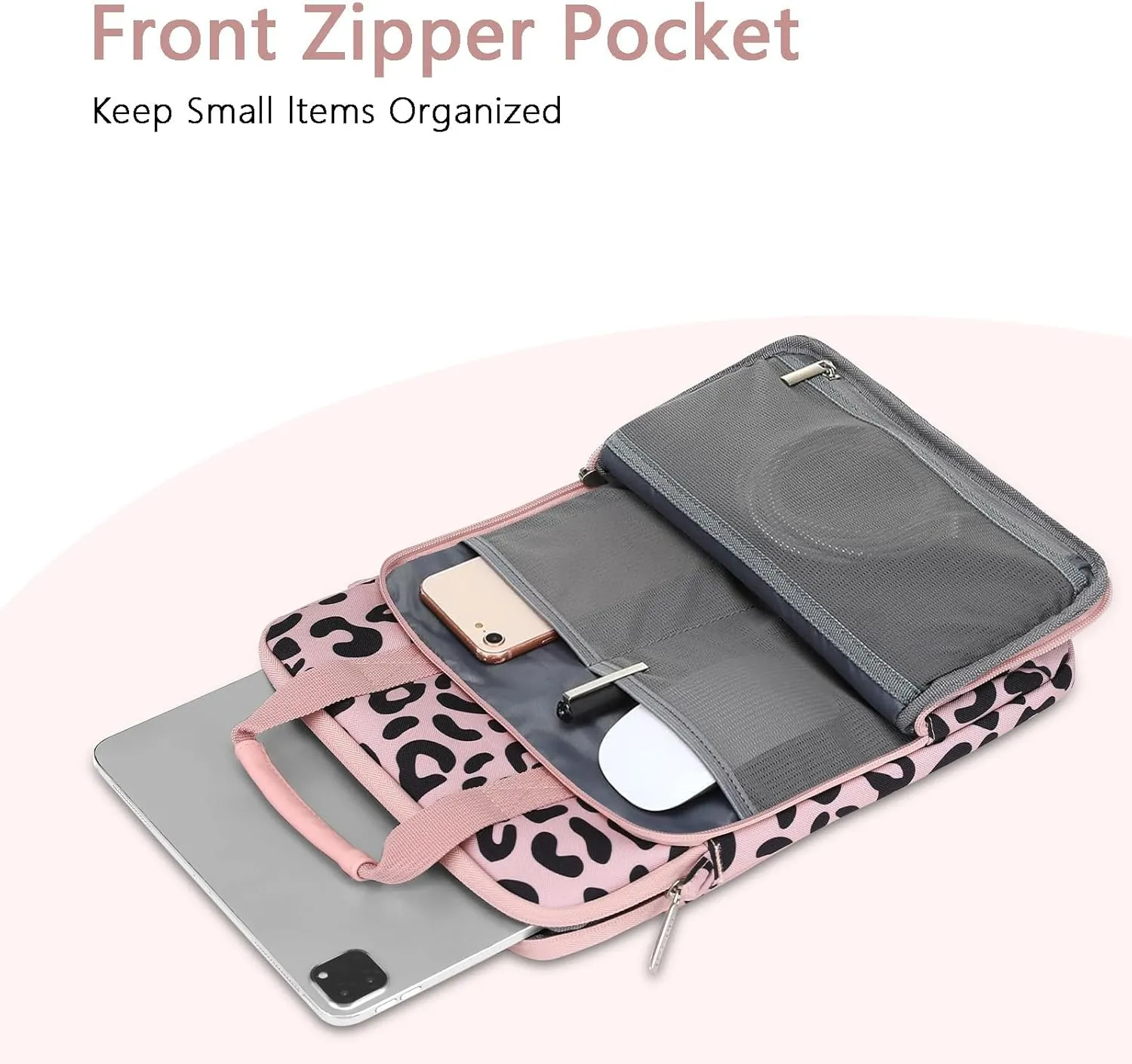 MOSISO 12.9 inch Tablet Sleeve Case for iPad Pro 13 M4 & iPad Air 13 M3 M2, iPad Pro 12.9 M2 M1 6/5th with Magic Keyboard&Smart Keyboard Folio, Leopard Grain Tablet Shoulder Bag with 3 Pockets, Pink