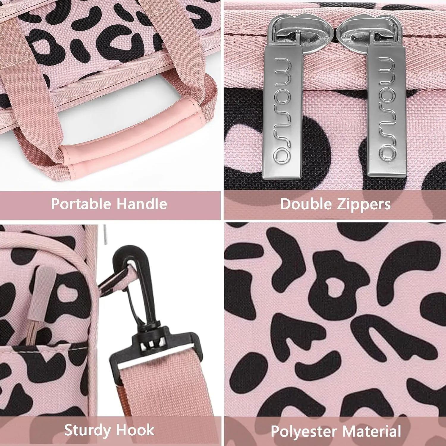MOSISO 12.9 inch Tablet Sleeve Case for iPad Pro 13 M4 & iPad Air 13 M3 M2, iPad Pro 12.9 M2 M1 6/5th with Magic Keyboard&Smart Keyboard Folio, Leopard Grain Tablet Shoulder Bag with 3 Pockets, Pink