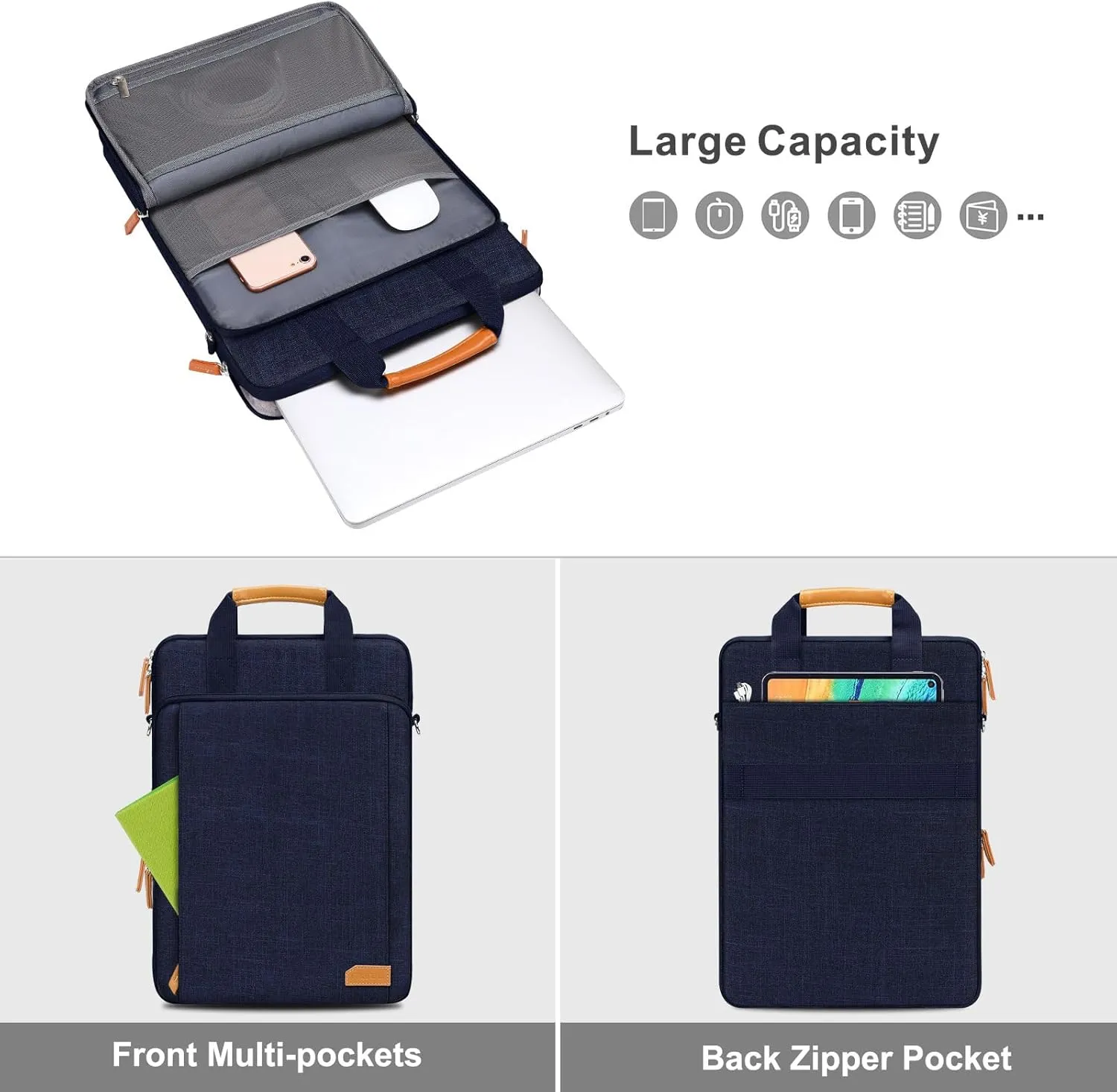 MOSISO 360 Protective Laptop Bag, 15.6 inch Vertical Computer Bag Compatible with MacBook Pro 16 inch, HP, Dell, Lenovo, Asus Notebook with Shoulder Strap & Front Raised & Vertical Pockets, Navy Blue