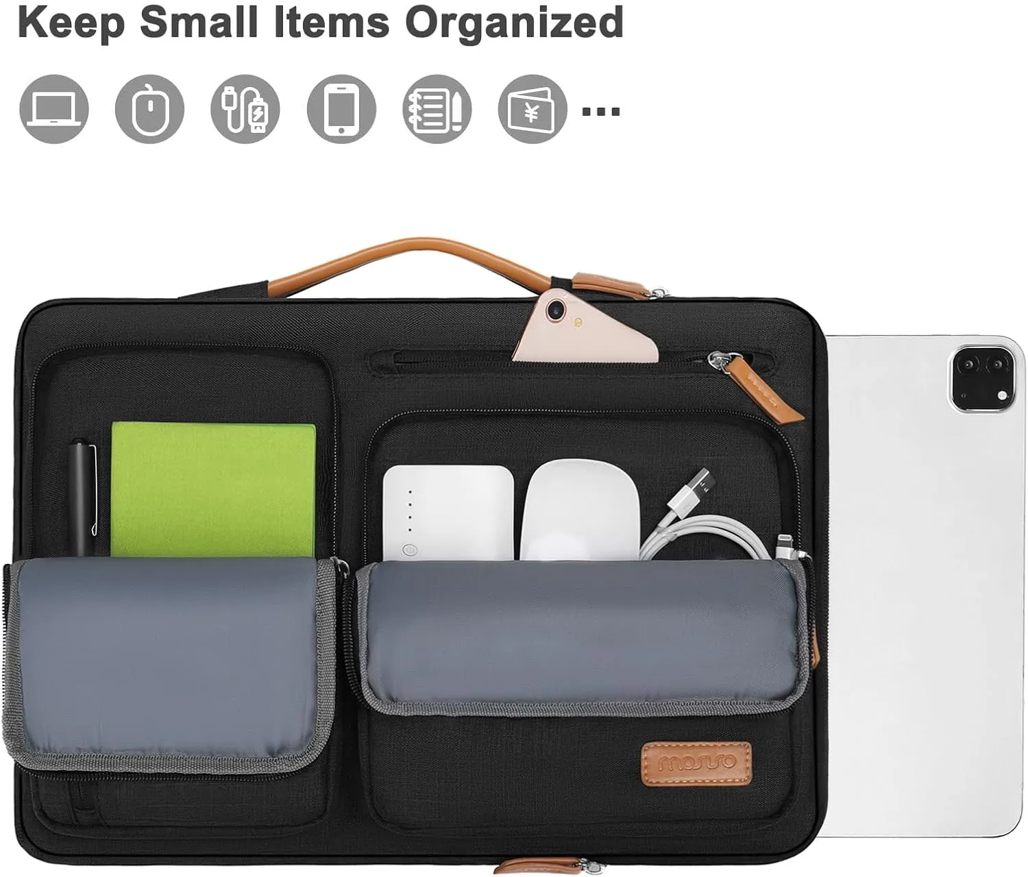 MOSISO 9-11 inch Tablet Sleeve Case for iPad A16 2025, iPad Air 11 inch M3 M2, iPad Pro 11 M4, iPad 10/9/8/7th, Galaxy Tab A9 /S9/S8/Plus 11, Side Open Carrying Bag with 4 Zipper Pockets, Black