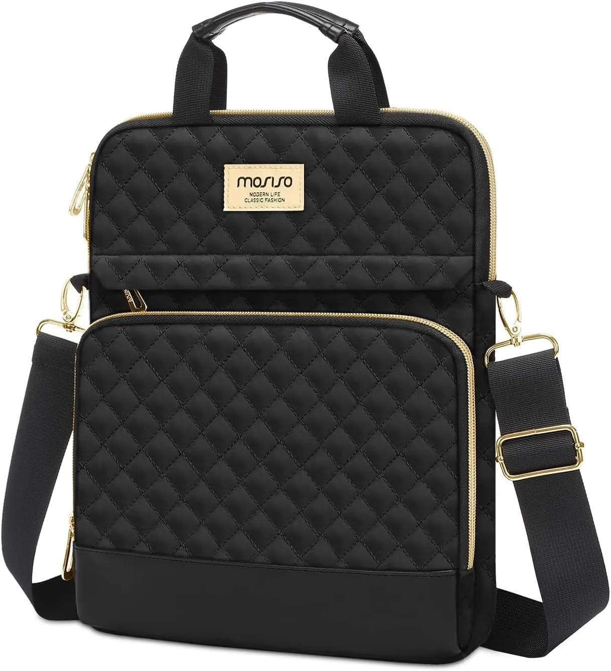 MOSISO 9-11 inch Tablet Sleeve for iPad A16 2025, iPad Air 11 inch M3 M2, iPad Pro 11 M4, iPad 10/9/8/7th, Galaxy Tab A9 /S9/S8/Plus 11, Square Quilted Carrying Case with Front 2 Pockets, Black