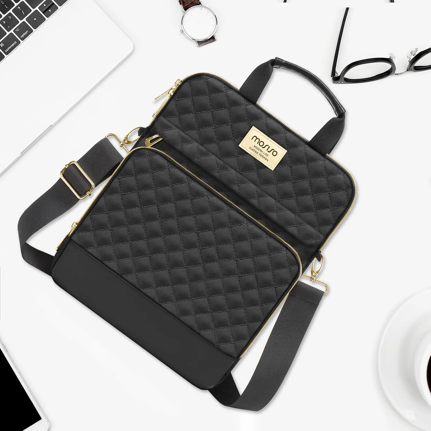 MOSISO 9-11 inch Tablet Sleeve for iPad A16 2025, iPad Air 11 inch M3 M2, iPad Pro 11 M4, iPad 10/9/8/7th, Galaxy Tab A9 /S9/S8/Plus 11, Square Quilted Carrying Case with Front 2 Pockets, Black