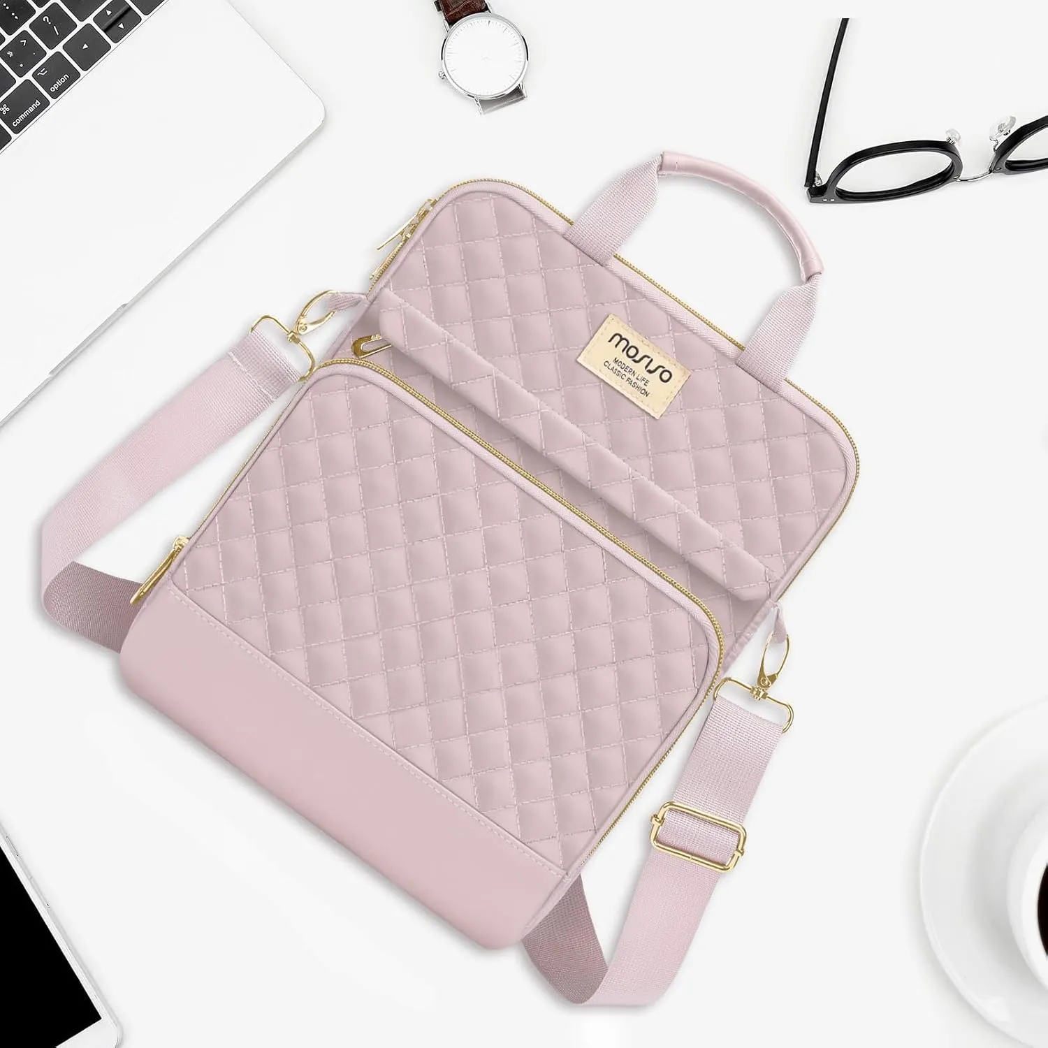 MOSISO 9-11 inch Tablet Sleeve for iPad A16 2025, iPad Air 11 inch M3 M2, iPad Pro 11 M4, iPad 10/9/8/7th, Galaxy Tab A9 /S9/S8/Plus 11, Square Quilted Carrying Case with Front 2 Pockets, Pink