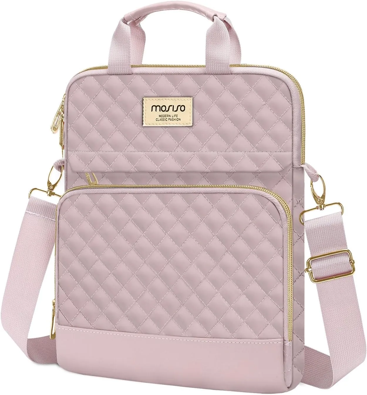 MOSISO 9-11 inch Tablet Sleeve for iPad A16 2025, iPad Air 11 inch M3 M2, iPad Pro 11 M4, iPad 10/9/8/7th, Galaxy Tab A9 /S9/S8/Plus 11, Square Quilted Carrying Case with Front 2 Pockets, Pink
