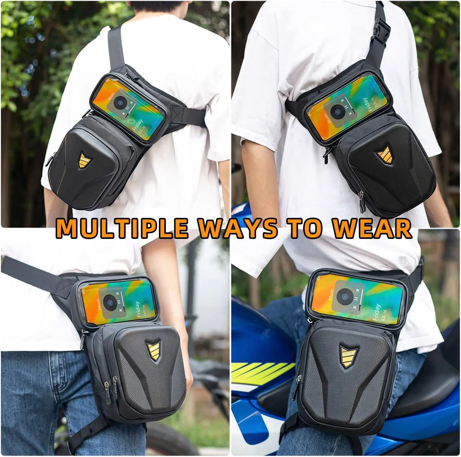 Motorcycle Drop Leg Bag Waist Pack for Men Women Waterproof Hip Bag with Touch Screen Phone Bag Outdoor Fanny Pack Hiking Cycling Accessories
