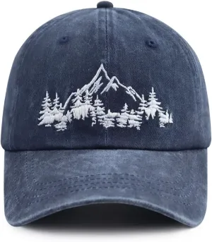 Mountain Trees Hat for Men Women, Funny Adjustable Cotton Embroidered Camping Hiking Explore Outdoor Baseball Cap